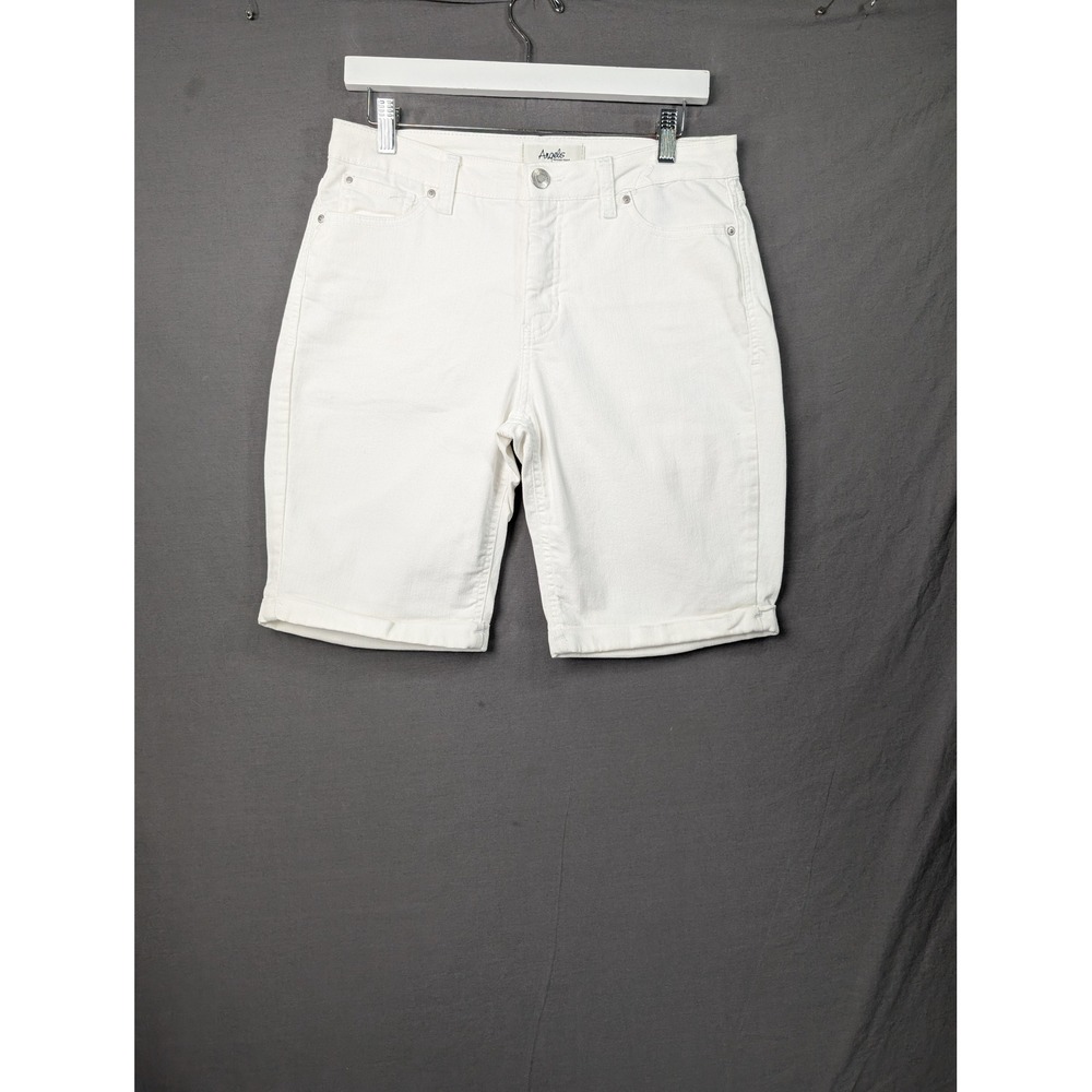 Angels Forever Young White Denim Bermuda Shorts Womens 10 Stretch Cuffed Hem